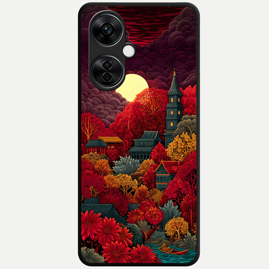  Scarlet Autumn Temple Glass Case For Oneplus Nord CE3 Lite back cover – full design glossy printed glass finish