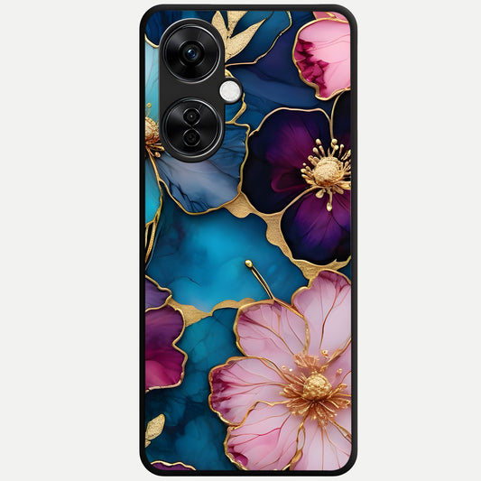 Sparkle Floral Glass Case For Oneplus Nord CE3 Lite back cover – full design glossy printed glass finish