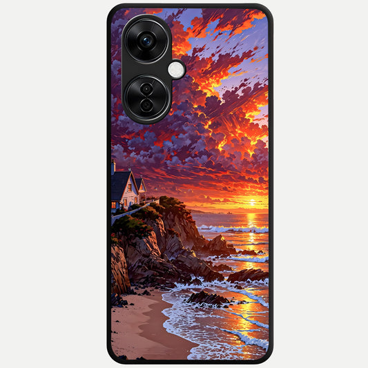  Sunset House By Sea Glass Case For Oneplus Nord CE3 Lite back cover – full design glossy printed glass finish