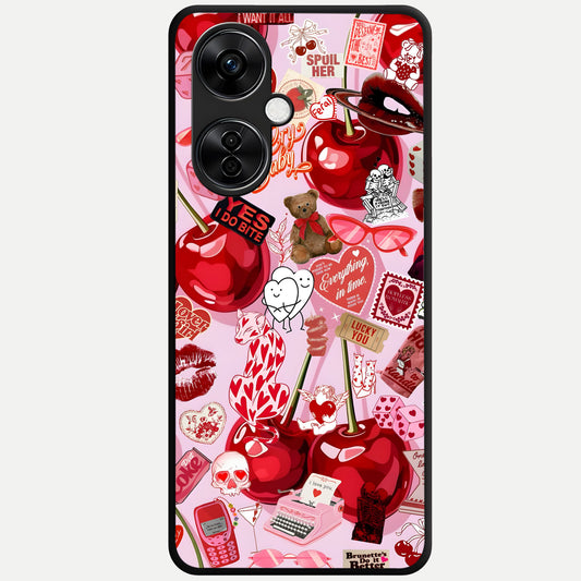  Sweet Cherry Chaos Glass Case For Oneplus Nord CE3 Lite back cover – full design glossy printed glass finish