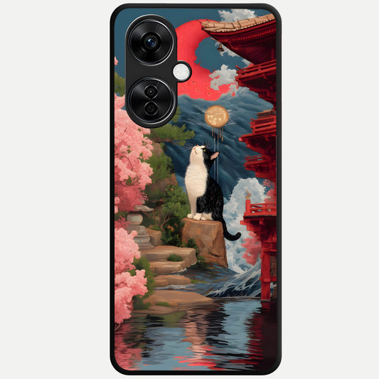  Temple Cat Scenery Glass Case For Oneplus Nord CE3 Lite back cover – full design glossy printed glass finish