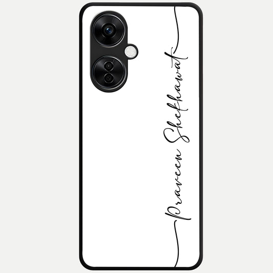  White Tune Custom Name Glass Case For Oneplus Nord CE3 Lite back cover – personalized glossy printed glass finish