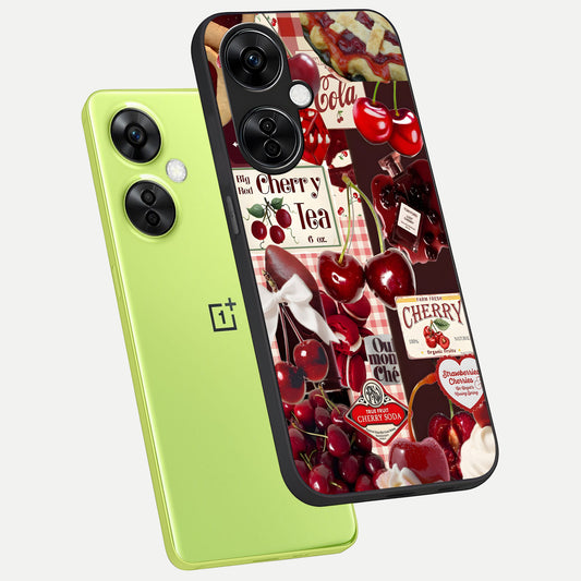  Aesthetic Cherry Tea phone case For Oneplus Nord CE3 Lite showing premium glass back cover with detailed artwork