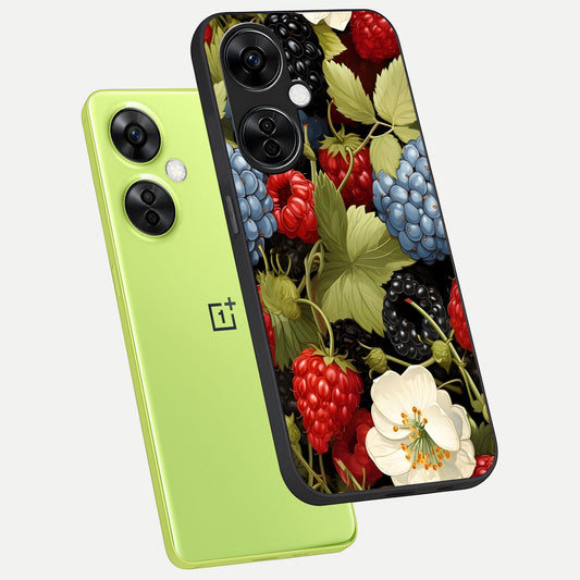 Berry Bloom Charm phone case For Oneplus Nord CE3 Lite showing premium glass back cover with detailed artwork