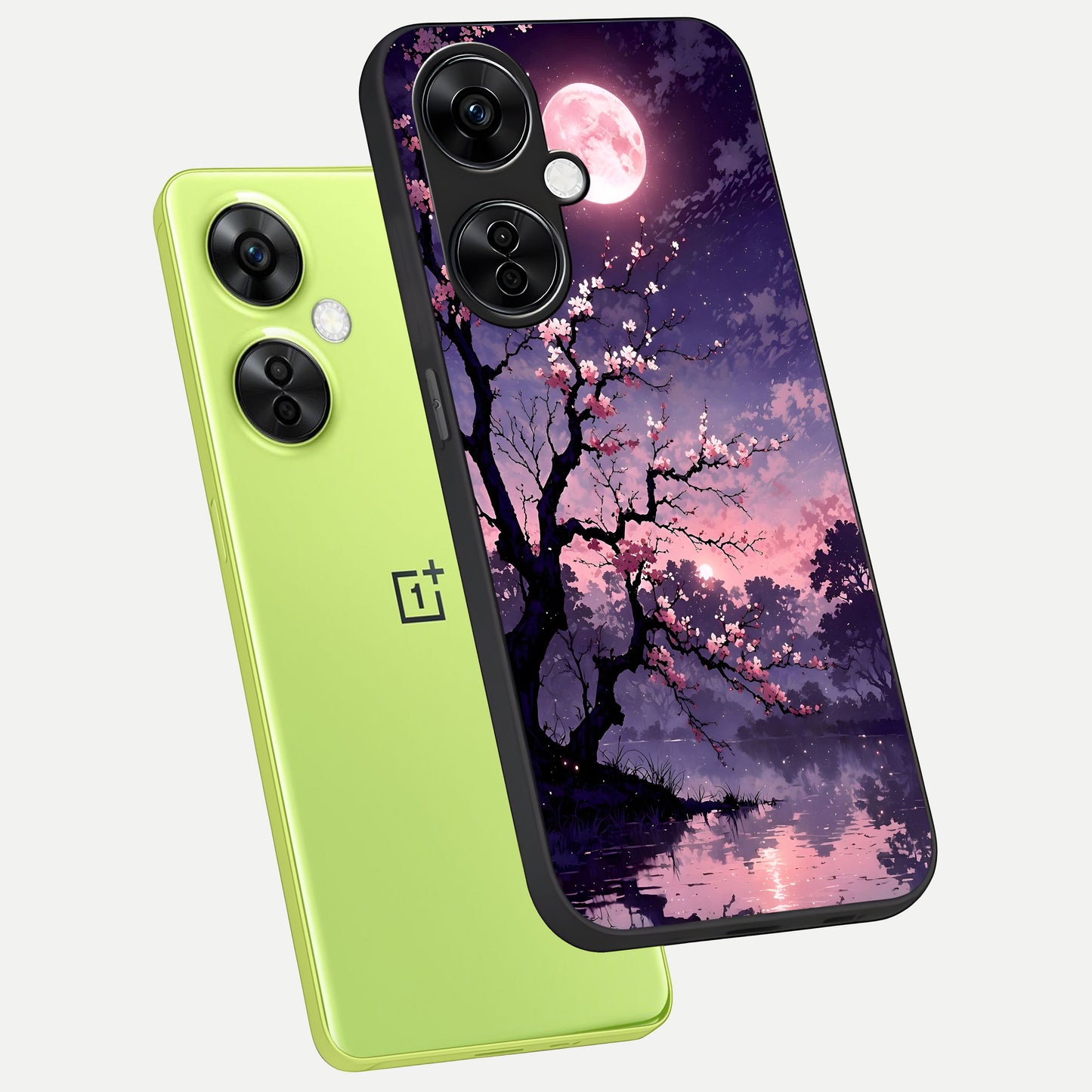  Blossom Pink Moon phone case For Oneplus Nord CE3 Lite showing premium glass back cover with detailed artwork