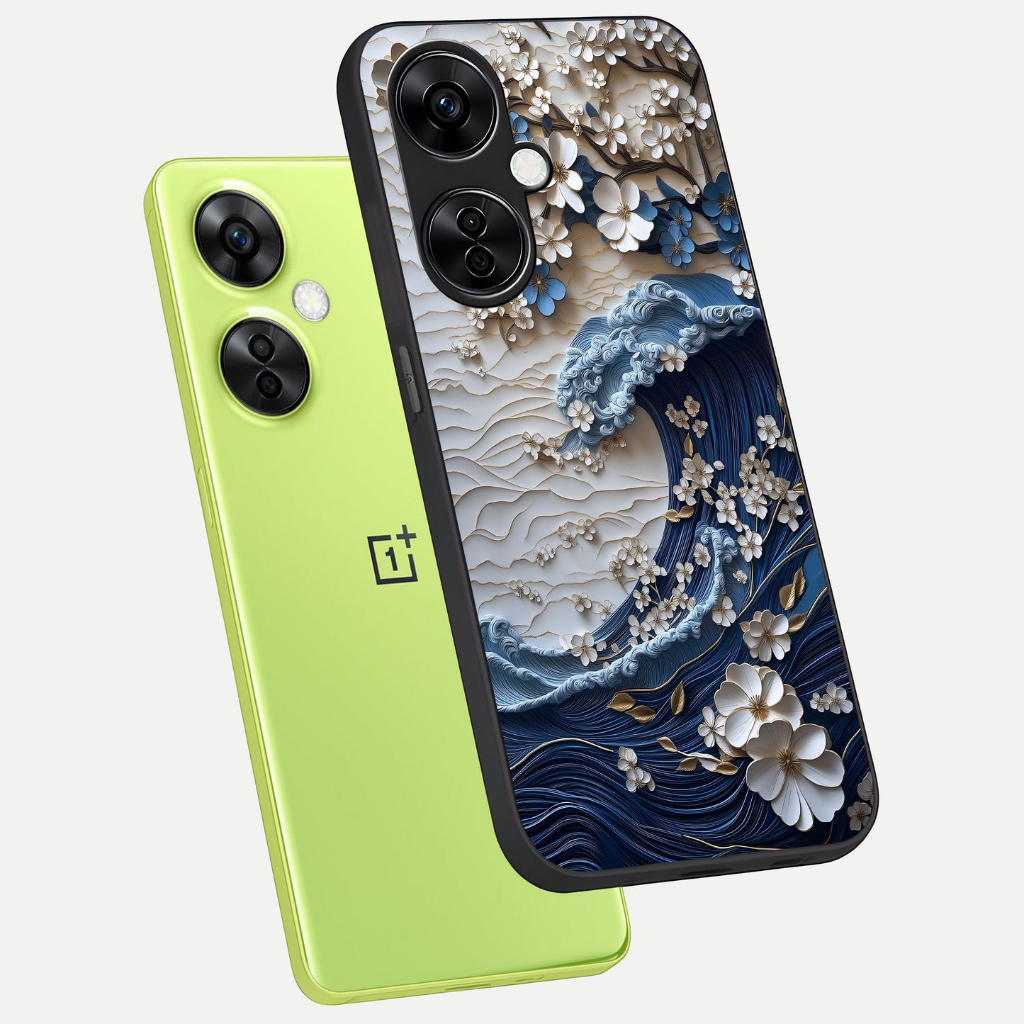  Blossom Wave Art phone case For Oneplus Nord CE3 Lite showing premium glass back cover with detailed artwork