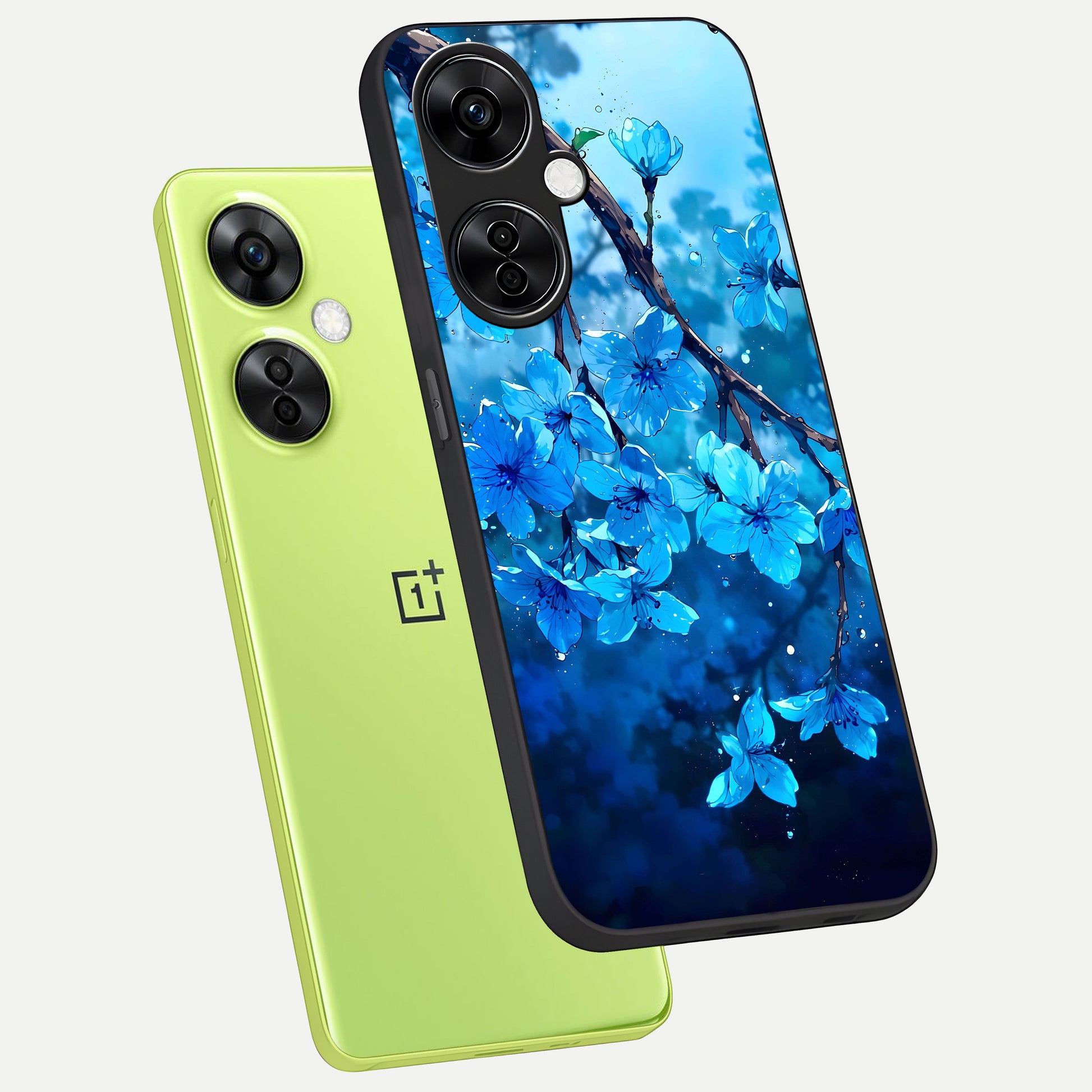  Blue Blossoms Branch phone case For Oneplus Nord CE3 Lite showing premium glass back cover with detailed artwork