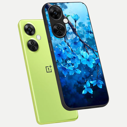  Blue Blossoms Branch phone case For Oneplus Nord CE3 Lite showing premium glass back cover with detailed artwork