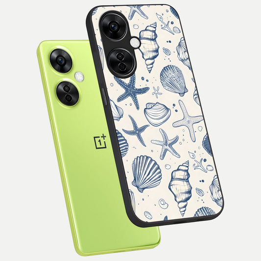  Blue Ocean Outline phone case For Oneplus Nord CE3 Lite showing premium glass back cover with detailed artwork