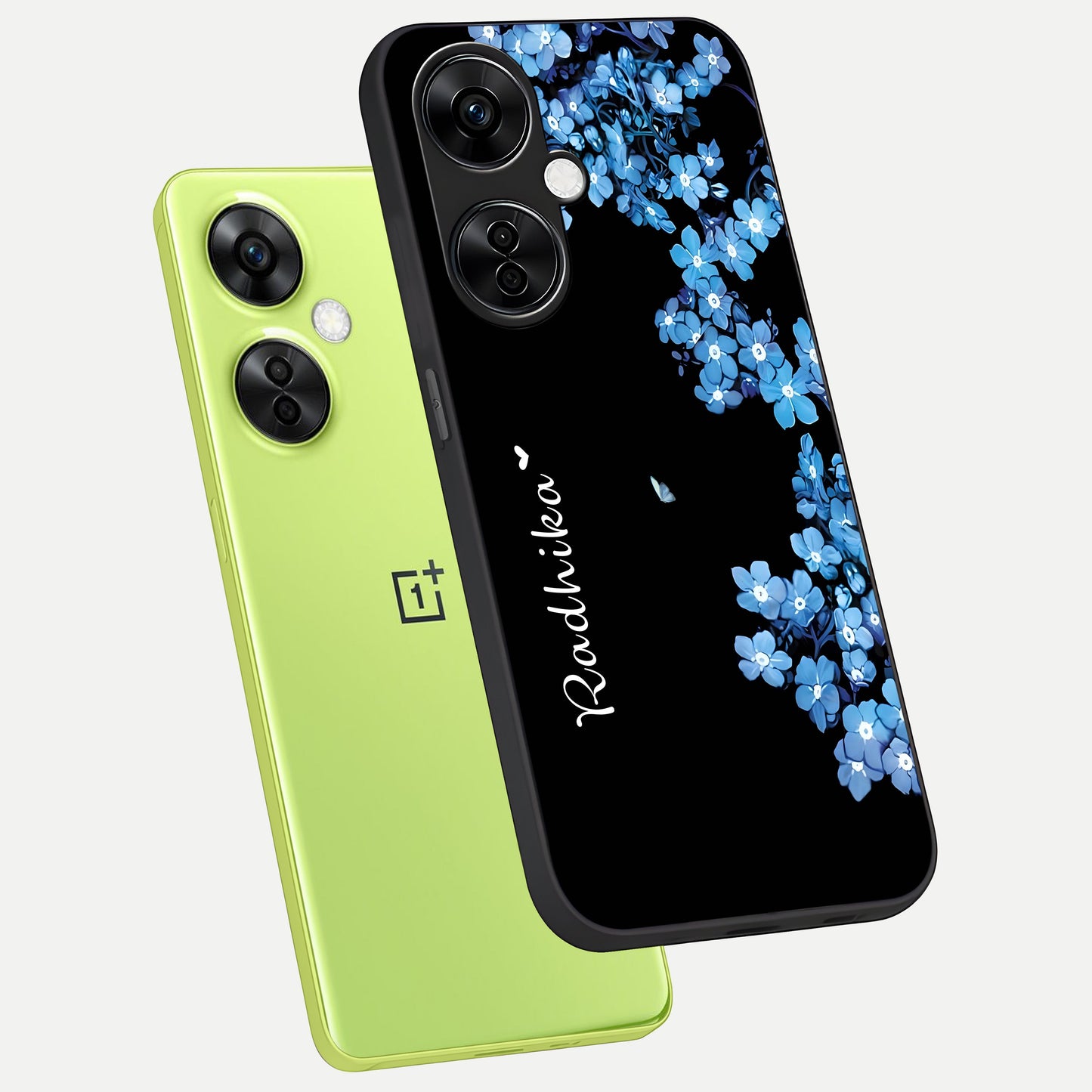  Blue Petal Dream Custom Name phone case For Oneplus Nord CE3 Lite showing premium glass back cover with detailed artwork