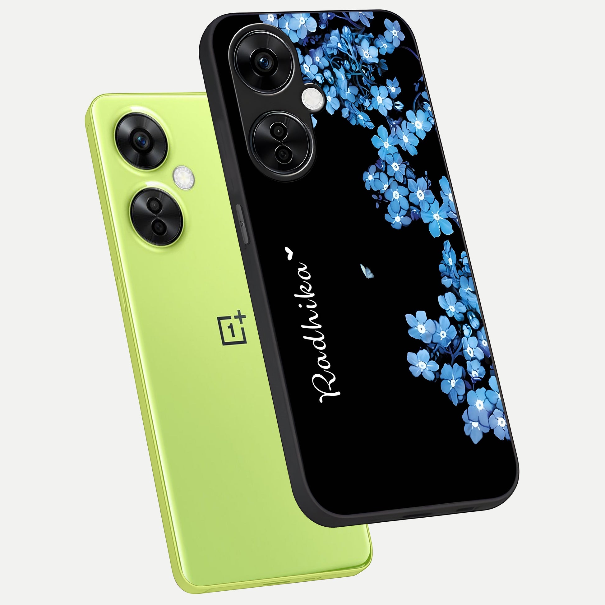  Blue Petal Dream Custom Name phone case For Oneplus Nord CE3 Lite showing premium glass back cover with detailed artwork