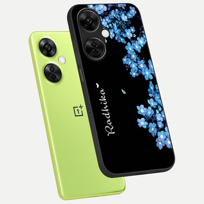  Blue Petal Dream Custom Name phone case For Oneplus Nord CE3 Lite showing premium glass back cover with detailed artwork