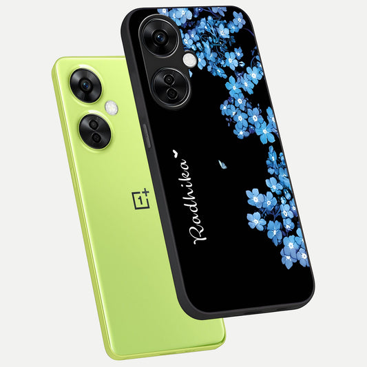 Blue Petal Dream Custom Name phone case For Oneplus Nord CE3 Lite showing premium glass back cover with detailed artwork