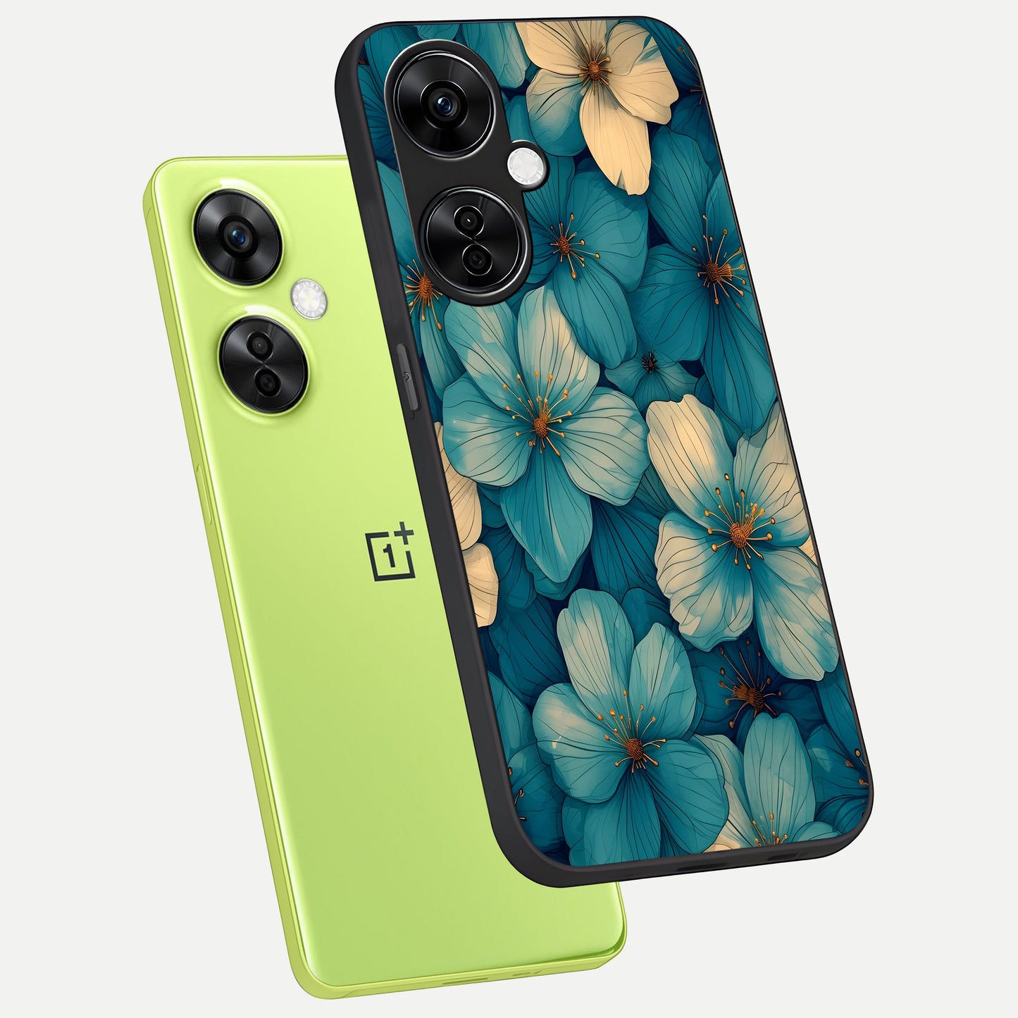  Blue Shade Floral phone case For Oneplus Nord CE3 Lite showing premium glass back cover with detailed artwork