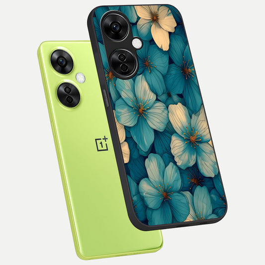  Blue Shade Floral phone case For Oneplus Nord CE3 Lite showing premium glass back cover with detailed artwork