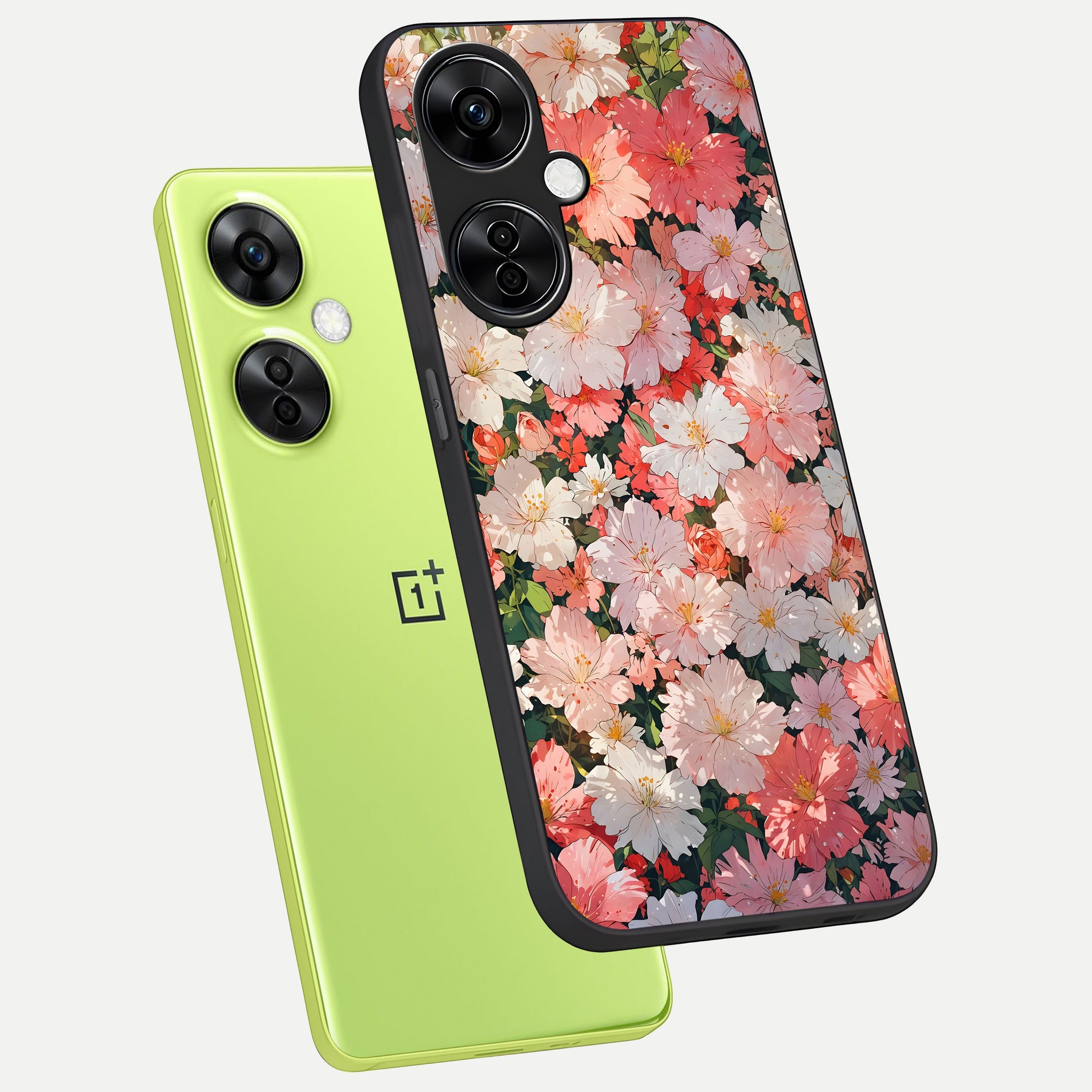 Blush Bloom Field phone case For Oneplus Nord CE3 Lite showing premium glass back cover with detailed artwork