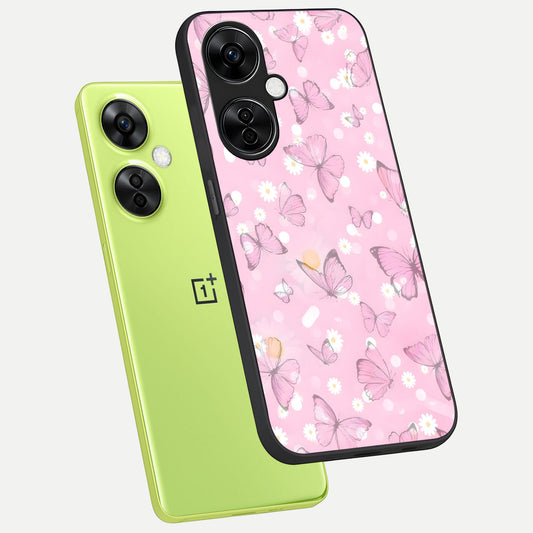 Blush Butterfly Garden phone case For Oneplus Nord CE3 Lite showing premium glass back cover with detailed artwork