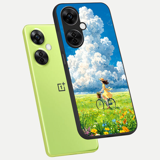  Breezy Meadow Ride phone case For Oneplus Nord CE3 Lite showing premium glass back cover with detailed artwork