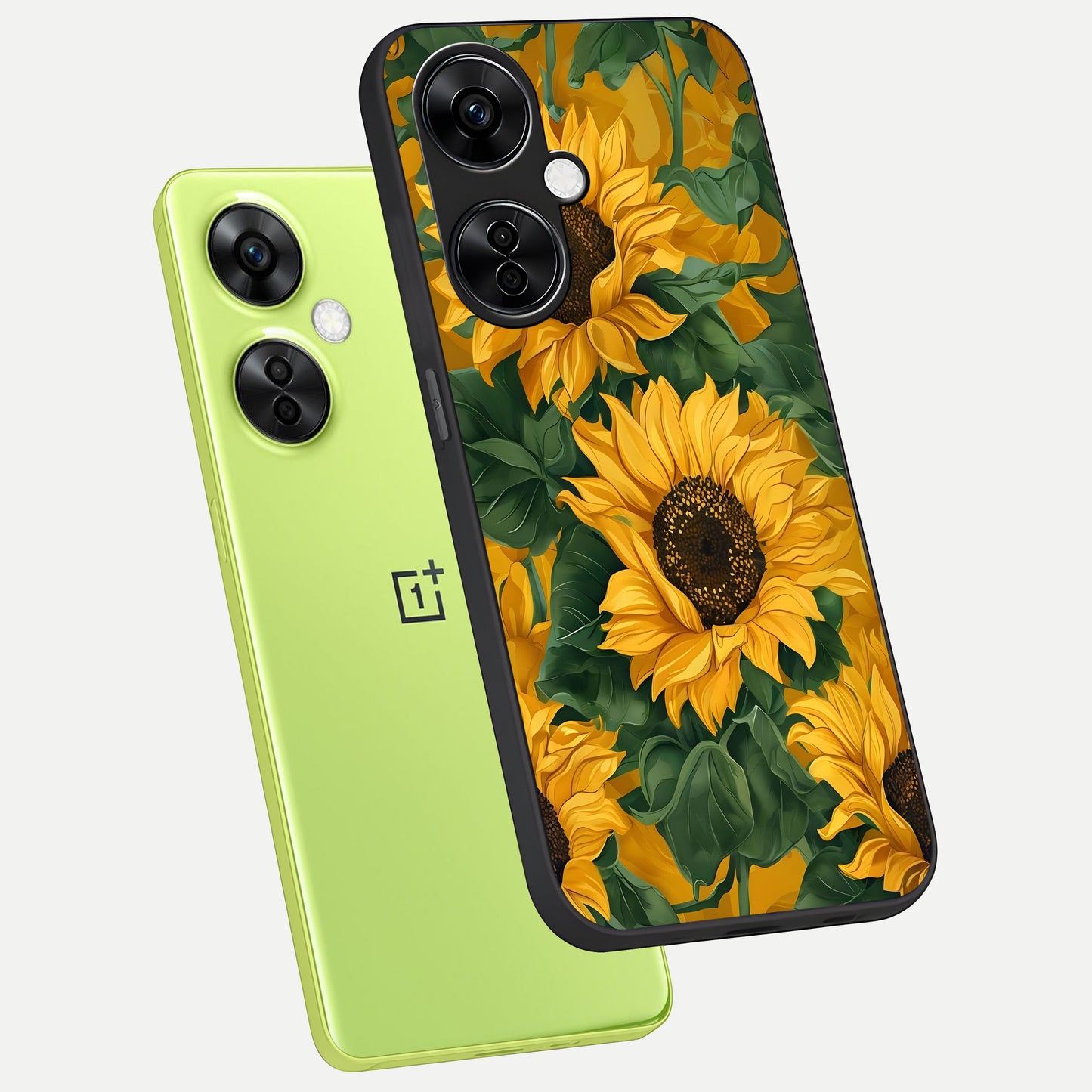  Bright Sunflower Bloom phone case For Oneplus Nord CE3 Lite showing premium glass back cover with detailed artwork