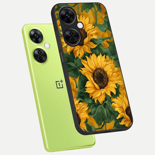  Bright Sunflower Bloom phone case For Oneplus Nord CE3 Lite showing premium glass back cover with detailed artwork