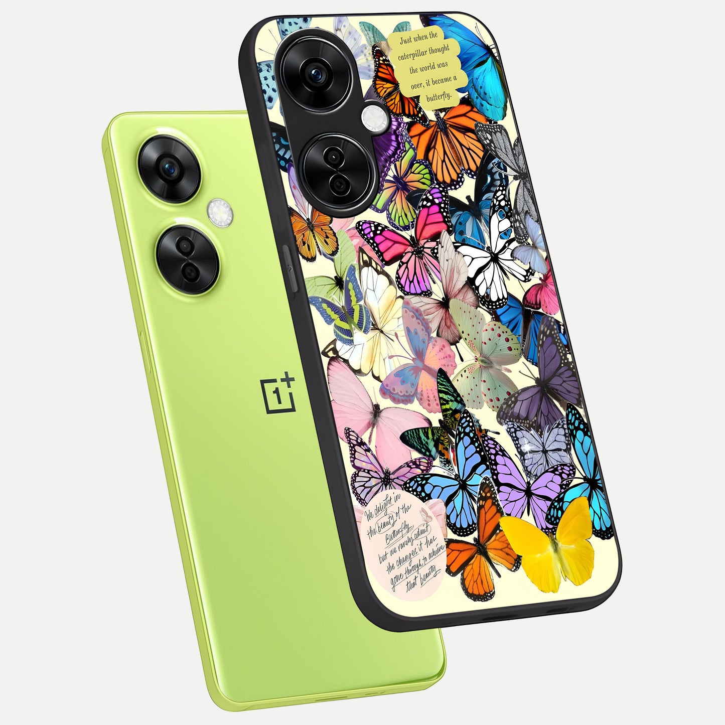  Butterflies Petal Dream phone case For Oneplus Nord CE3 Lite showing premium glass back cover with detailed artwork
