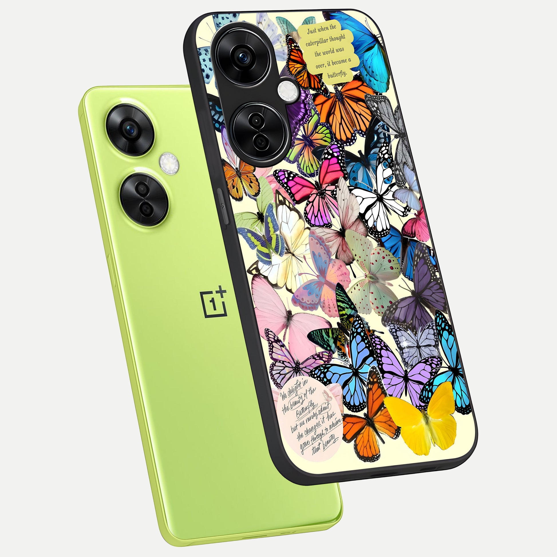  Butterflies Petal Dream phone case For Oneplus Nord CE3 Lite showing premium glass back cover with detailed artwork