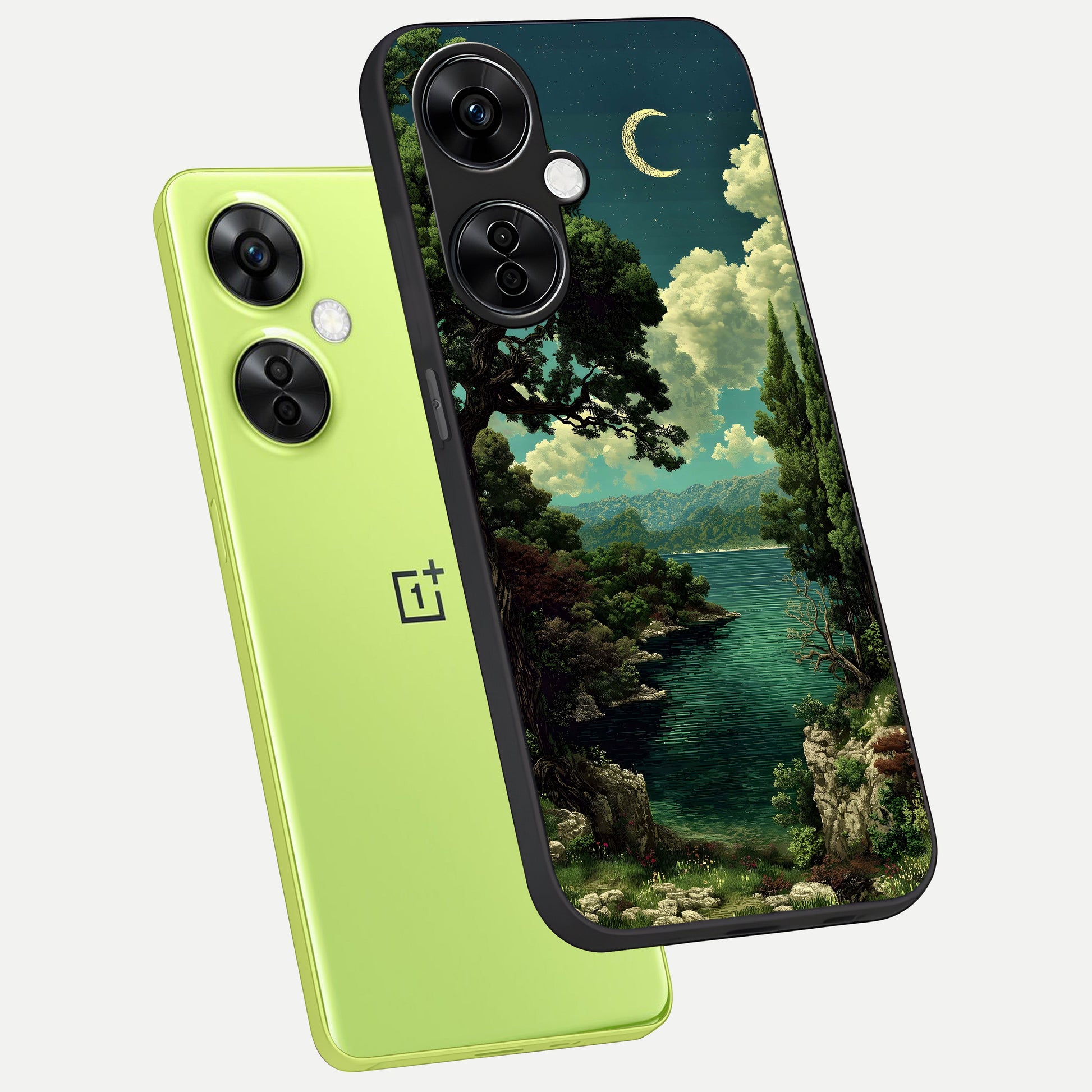  Celestial Lake Peace phone case For Oneplus Nord CE3 Lite showing premium glass back cover with detailed artwork