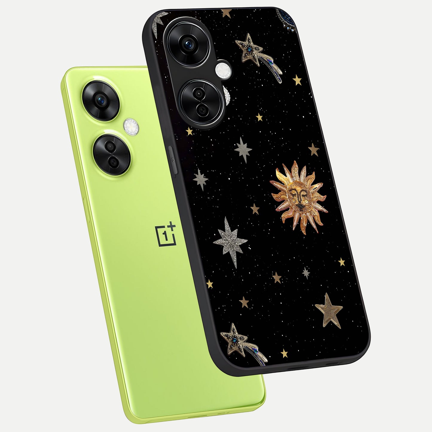 Celestial Moon With Stars phone case For Oneplus Nord CE3 Lite showing premium glass back cover with detailed artwork