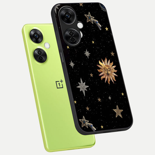  Celestial Moon With Stars phone case For Oneplus Nord CE3 Lite showing premium glass back cover with detailed artwork