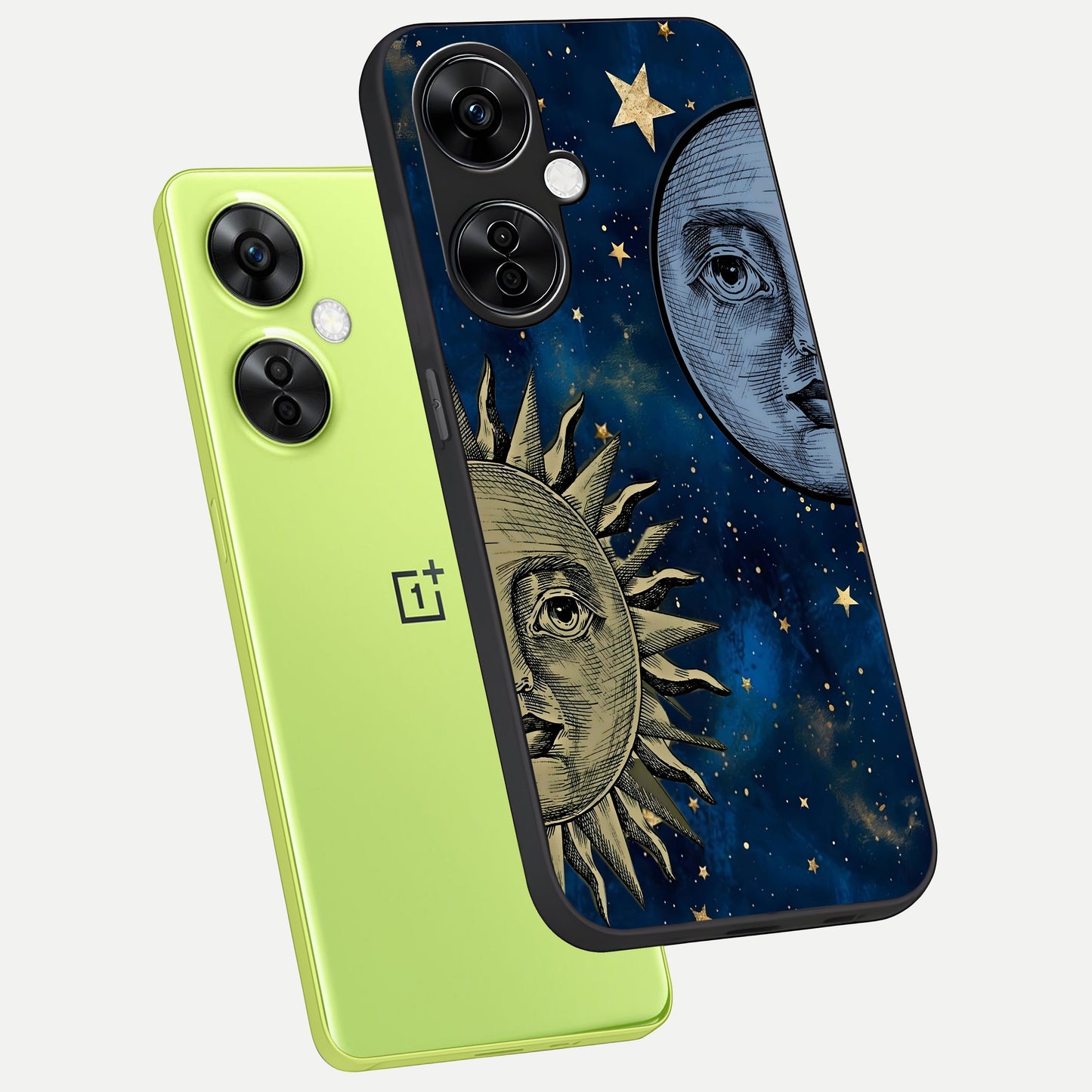  Celestial Moon With Sun phone case For Oneplus Nord CE3 Lite showing premium glass back cover with detailed artwork