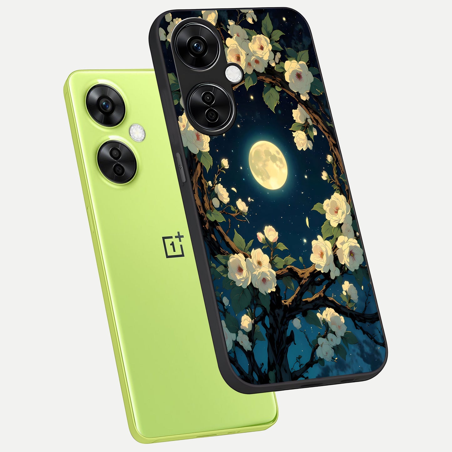  Celestial Moon And Flower phone case For Oneplus Nord CE3 Lite showing premium glass back cover with detailed artwork