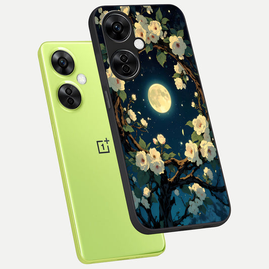  Celestial Moon And Flower phone case For Oneplus Nord CE3 Lite showing premium glass back cover with detailed artwork