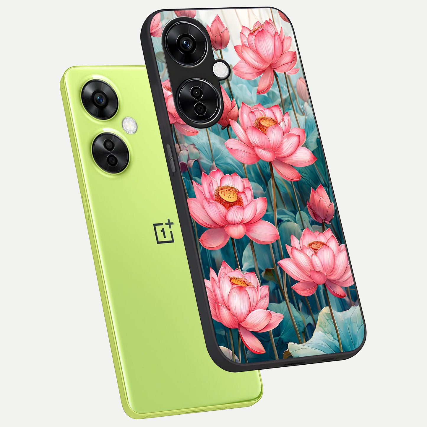  Celestial Pink Lotus phone case For Oneplus Nord CE3 Lite showing premium glass back cover with detailed artwork