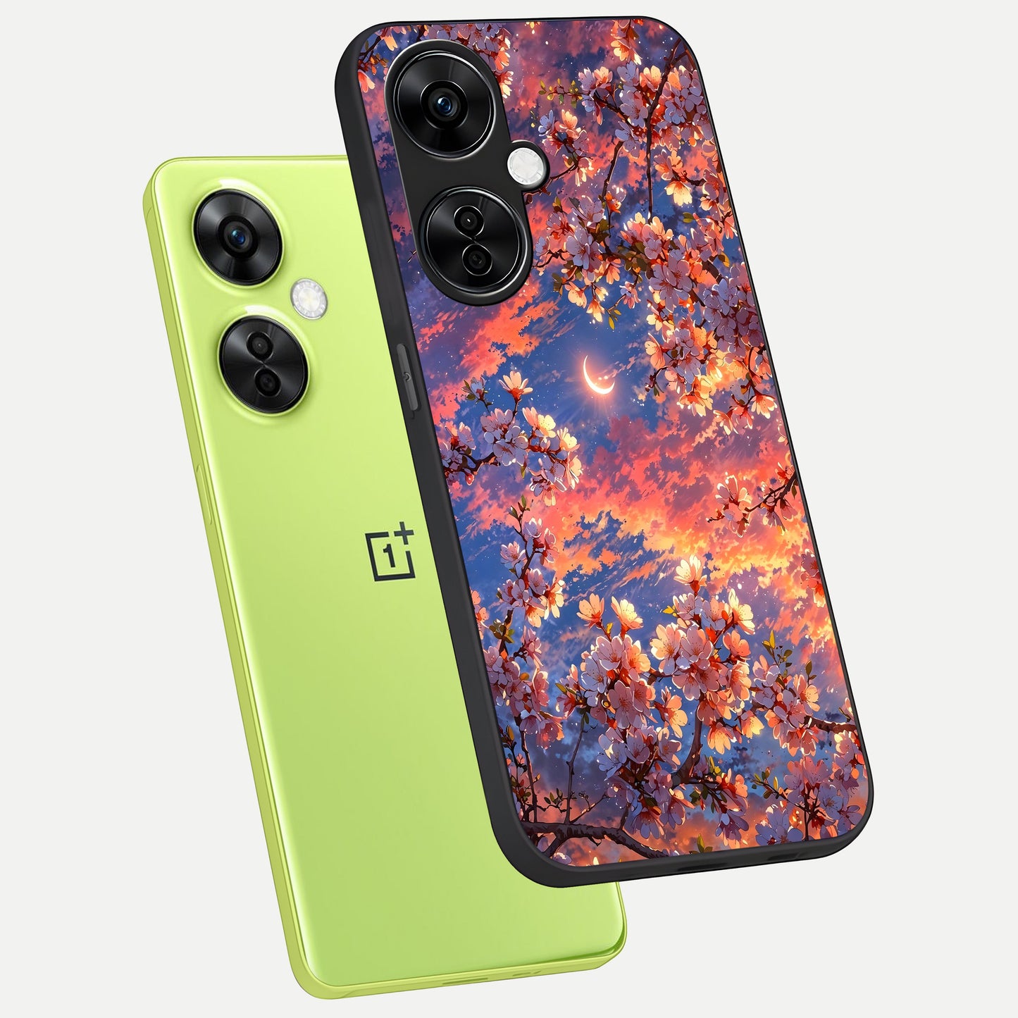  Celestial Sakura Sunset phone case For Oneplus Nord CE3 Lite showing premium glass back cover with detailed artwork