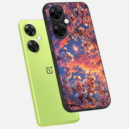  Celestial Sakura Sunset phone case For Oneplus Nord CE3 Lite showing premium glass back cover with detailed artwork