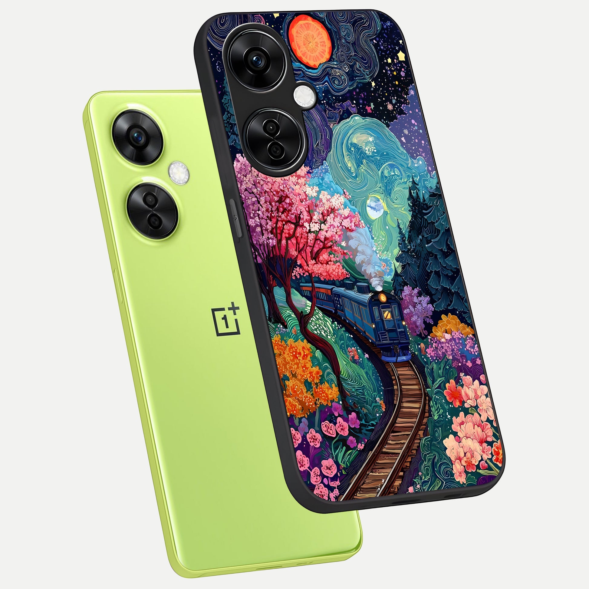  Celestial Train Journey phone case For Oneplus Nord CE3 Lite showing premium glass back cover with detailed artwork