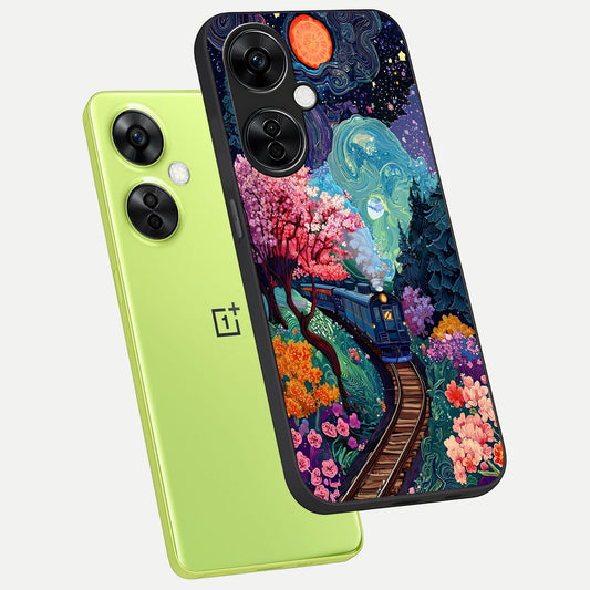  Celestial Train Journey phone case For Oneplus Nord CE3 Lite showing premium glass back cover with detailed artwork