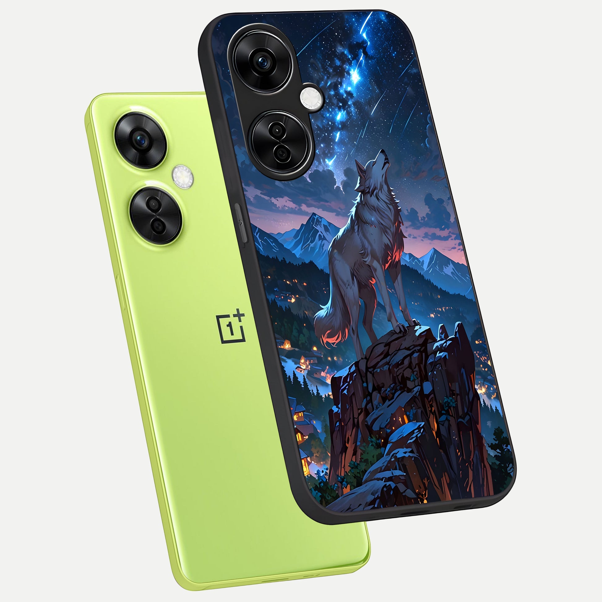  Celestial Wolf Howl phone case For Oneplus Nord CE3 Lite showing premium glass back cover with detailed artwork