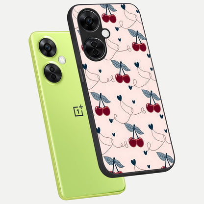  Cherry Heart Line phone case For Oneplus Nord CE3 Lite showing premium glass back cover with detailed artwork