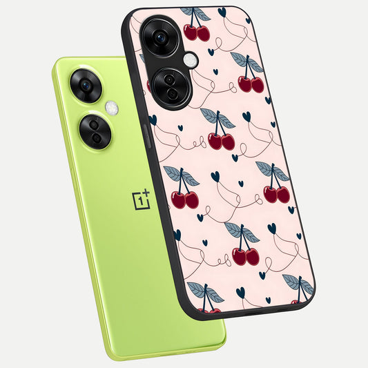  Cherry Heart Line phone case For Oneplus Nord CE3 Lite showing premium glass back cover with detailed artwork