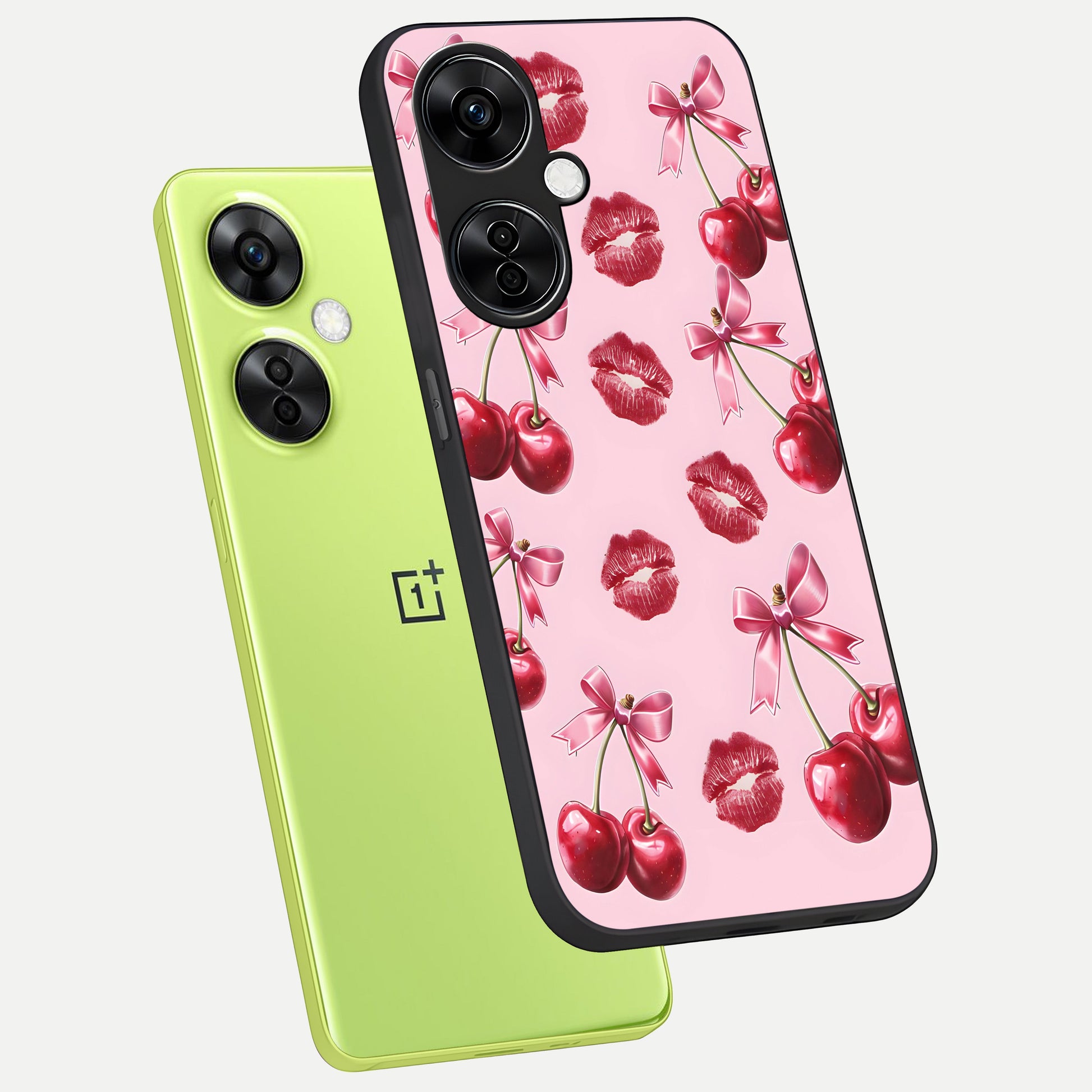  Cherry With Lips phone case For Oneplus Nord CE3 Lite showing premium glass back cover with detailed artwork