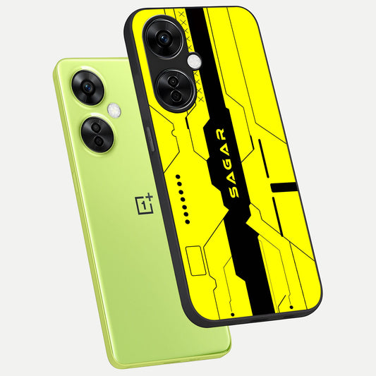  Circuit CYBERPUNK Custom Name phone case For Oneplus Nord CE3 Lite showing premium glass back cover with detailed artwork