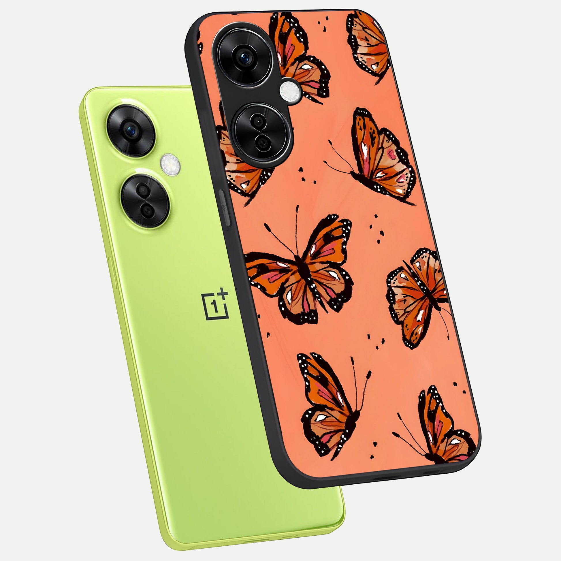  Coral Wing Butterfly phone case For Oneplus Nord CE3 Lite showing premium glass back cover with detailed artwork