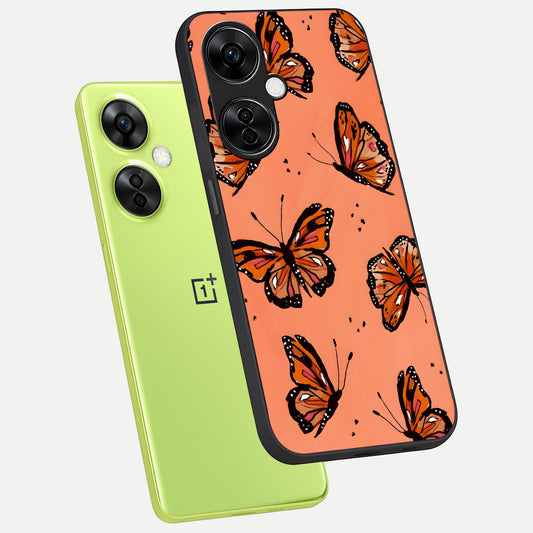  Coral Wing Butterfly phone case For Oneplus Nord CE3 Lite showing premium glass back cover with detailed artwork