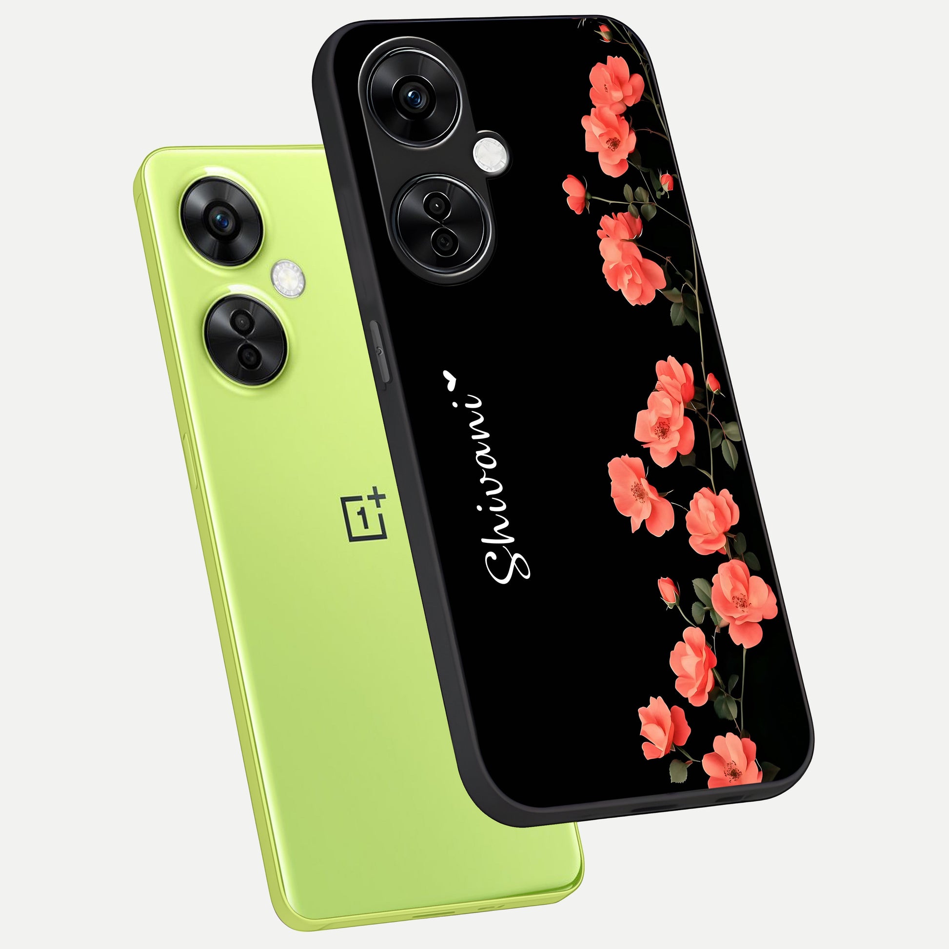  Crimson Bloom Grace Custom Name phone case For Oneplus Nord CE3 Lite showing premium glass back cover with detailed artwork