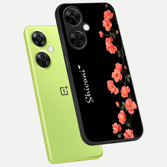 Crimson Bloom Grace Custom Name phone case For Oneplus Nord CE3 Lite showing premium glass back cover with detailed artwork