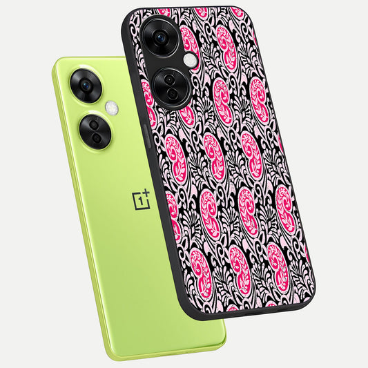  Crimson Paisley Charm phone case For Oneplus Nord CE3 Lite showing premium glass back cover with detailed artwork