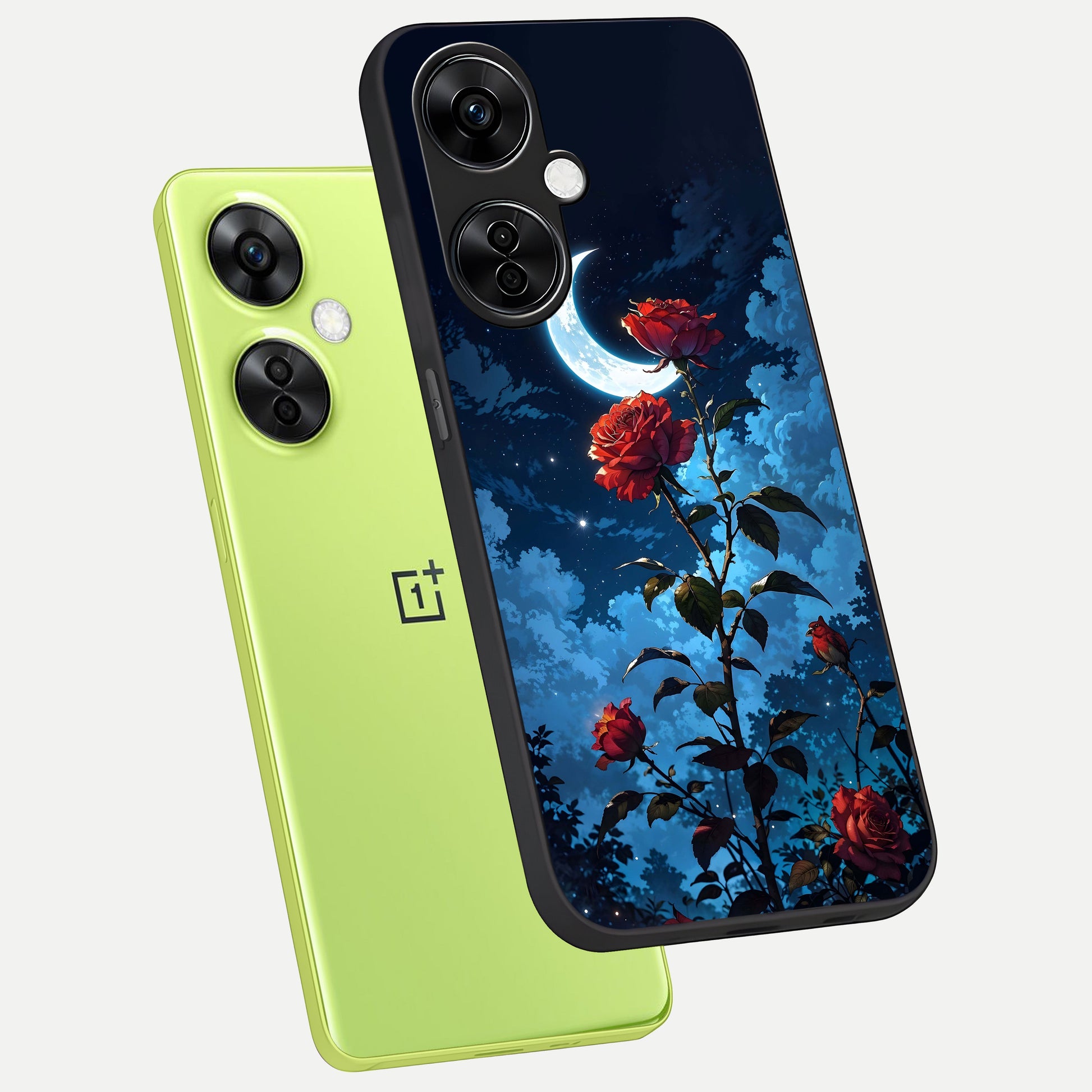  Crimson Rose Moon phone case For Oneplus Nord CE3 Lite showing premium glass back cover with detailed artwork