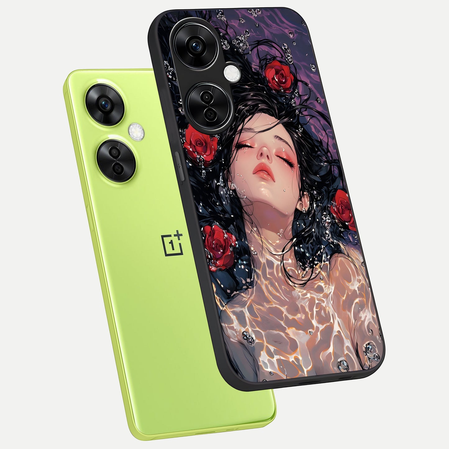  Crimson Rose Serenity phone case For Oneplus Nord CE3 Lite showing premium glass back cover with detailed artwork