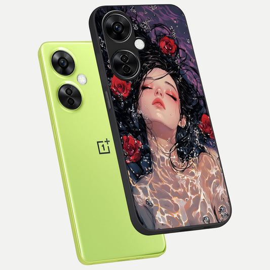  Crimson Rose Serenity phone case For Oneplus Nord CE3 Lite showing premium glass back cover with detailed artwork